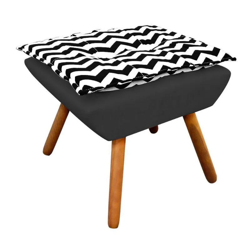 Puff Opala Zig Zag Preto D80 com Suede Grafite Castanho