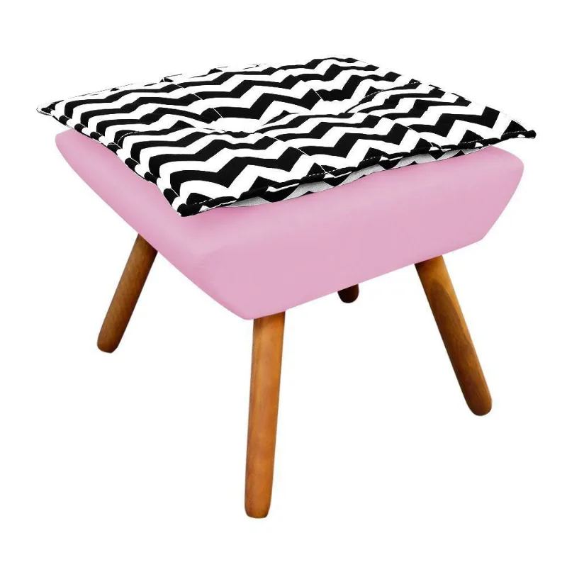 Puff Opala Zig Zag Preto D80 com Suede Rosa Bebê Castanho