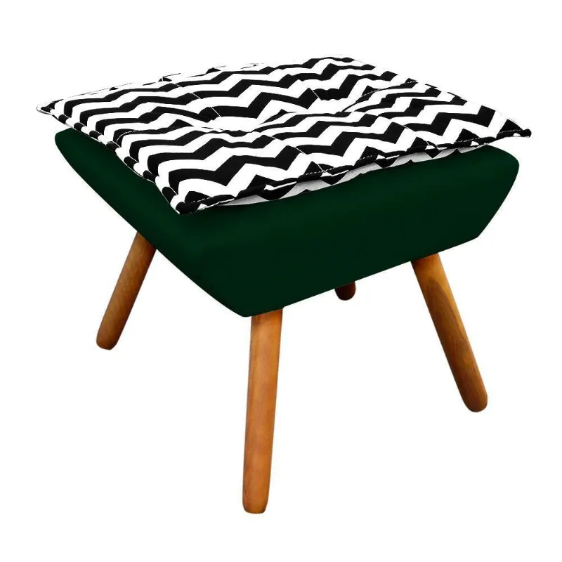 Puff Opala Zig Zag Preto D80 com Suede Verde Castanho