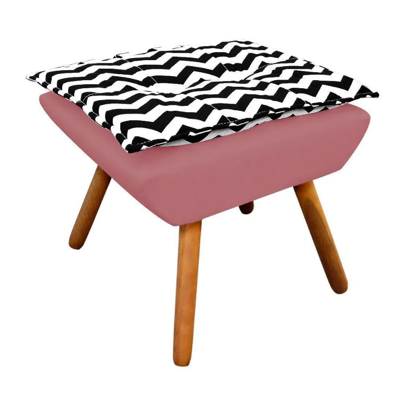 Puff Opala Zig Zag Preto D80 com Suede Rosê Castanho