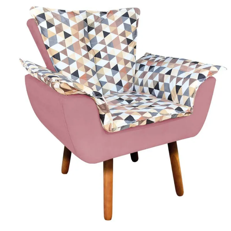 Poltrona Opala Composê Com Suede Pés Palito D´rossi Rose