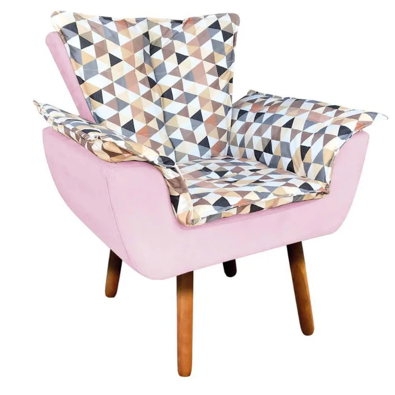 Poltrona Opala Composê com Suede Pés Palito Rosa Bebê