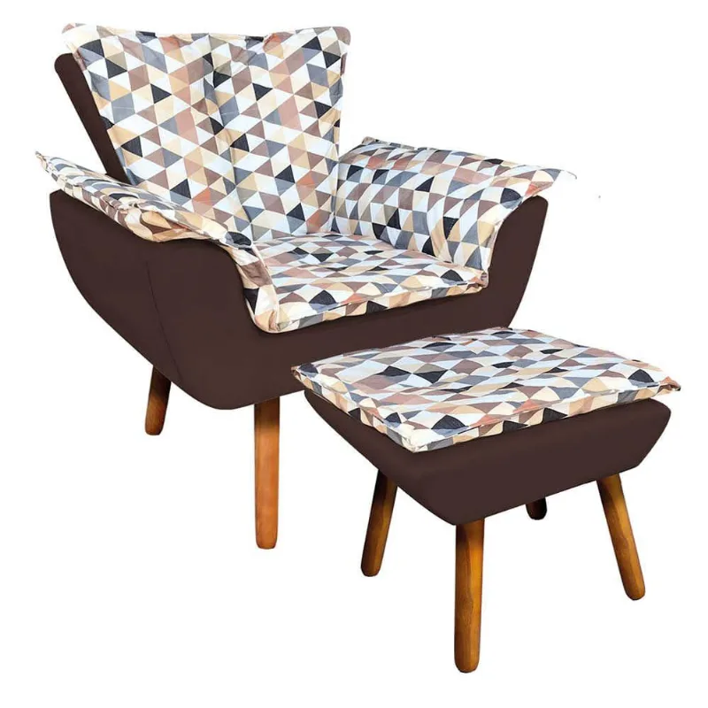 Poltrona com Puff Opala com Suede Pés Palito D´rossi Marrom