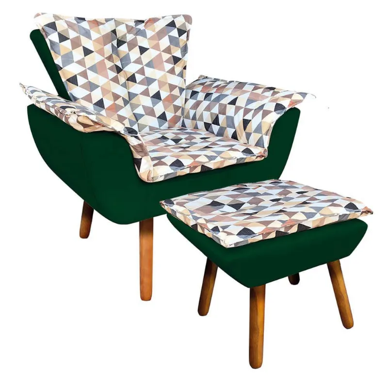 Poltrona com Puff Opala com Suede Pés Palito D´rossi Verde