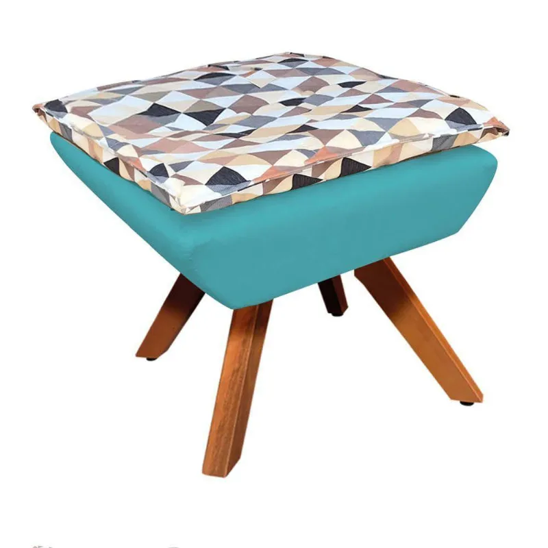 Puff Giratório Composê Com Suede Base Madeira Azul Tiffany