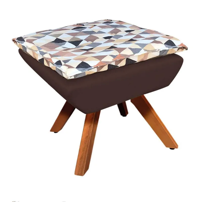 Puff Giratório Opala Composê Com Suede Base Madeira Marrom