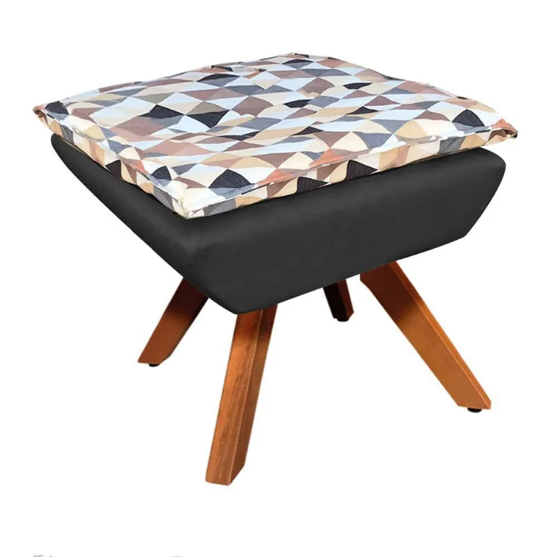 Puff Giratório Opala Composê Com Suede Base Madeira Preto