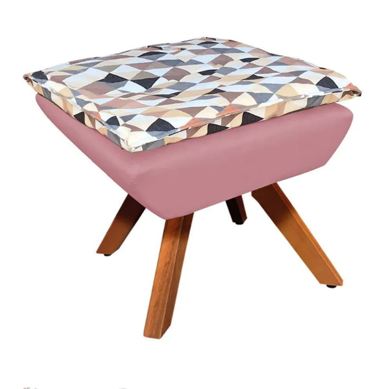 Puff Giratório Opala Composê Com Suede Base Madeira Rose