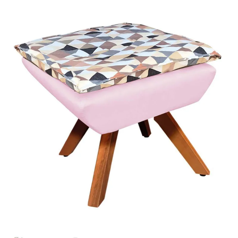 Puff Giratório Composê com Suede Base Madeira Rosa Bebê