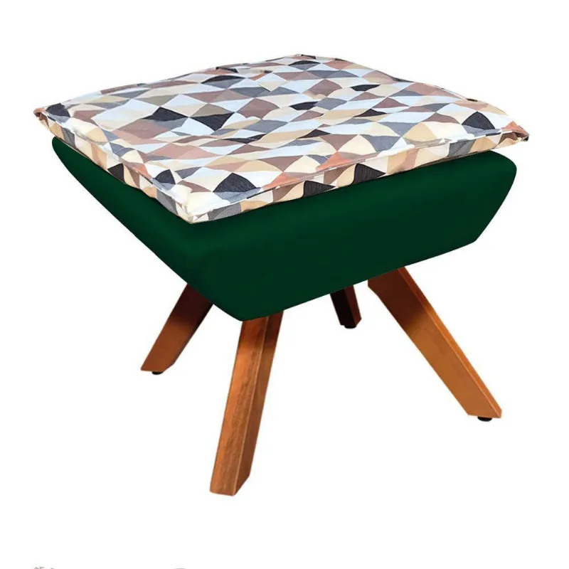 Puff Giratório Opala Composê Com Suede Base Madeira Verde