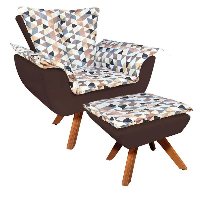 Kit 01 Poltrona E 01 Puff Opala Suede Marrom