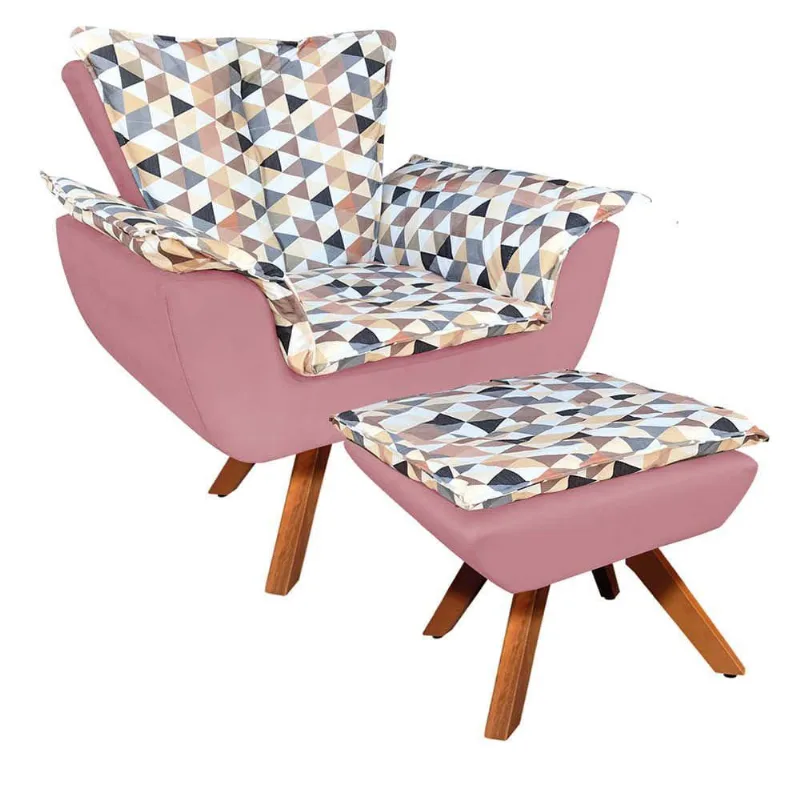 Kit 01 Poltrona E 01 Puff Opala Suede Rose