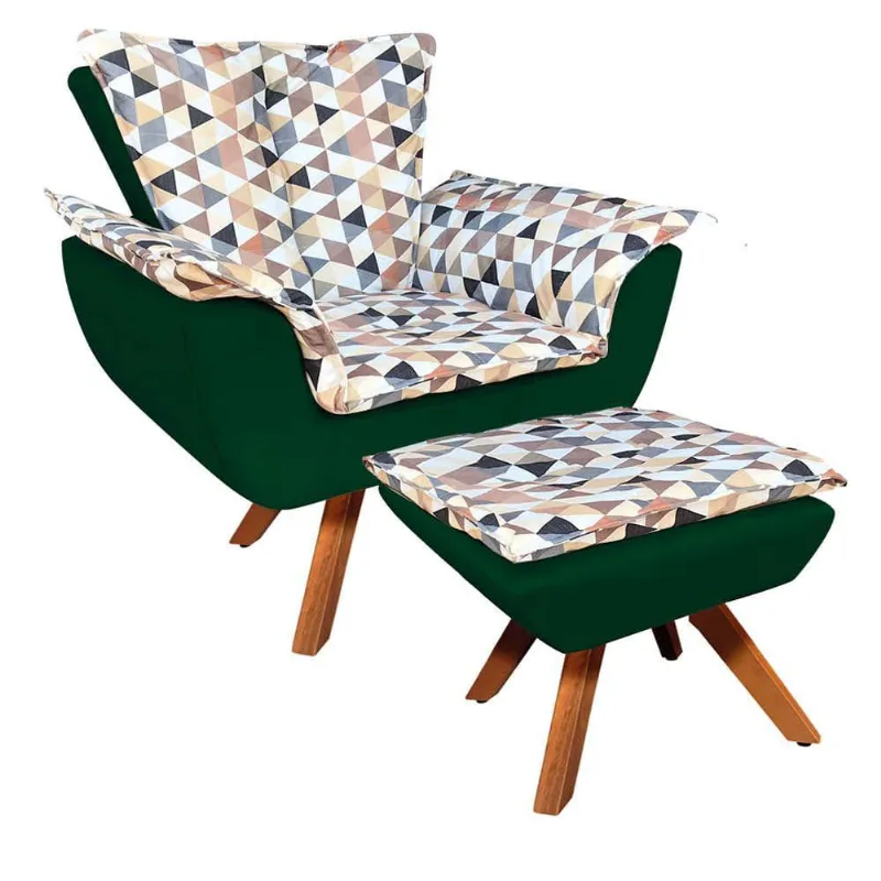 Kit 01 Poltrona E 01 Puff Opala Suede verde