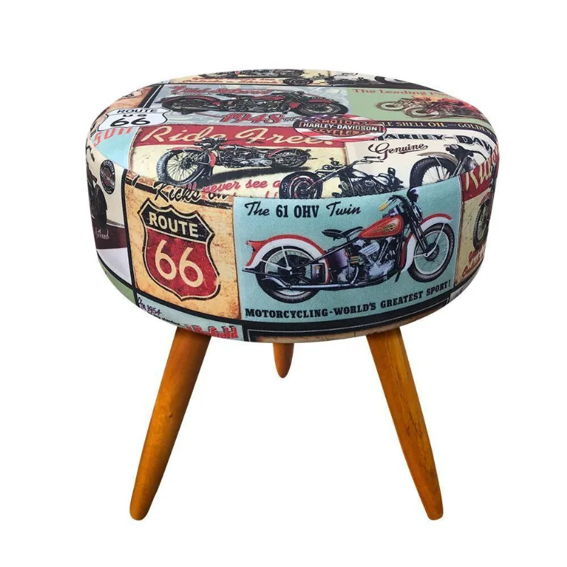 Puff Banqueta Berlim Redondo Pés Castanho Motoclube