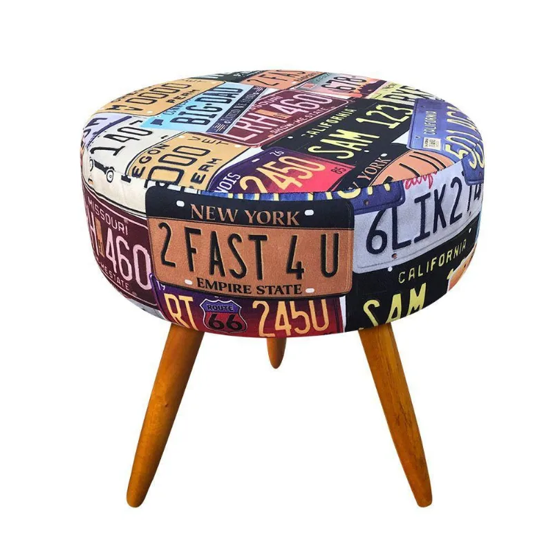 Puff Banqueta Berlim Redondo Pés Castanho Placas