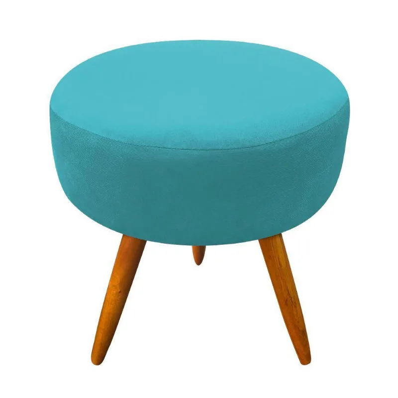 Puff Banqueta Berlim Redondo Pés Castanho Azul Tiffany