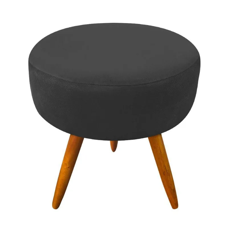 Puff Banqueta Berlim Redondo Pés Castanho Preto