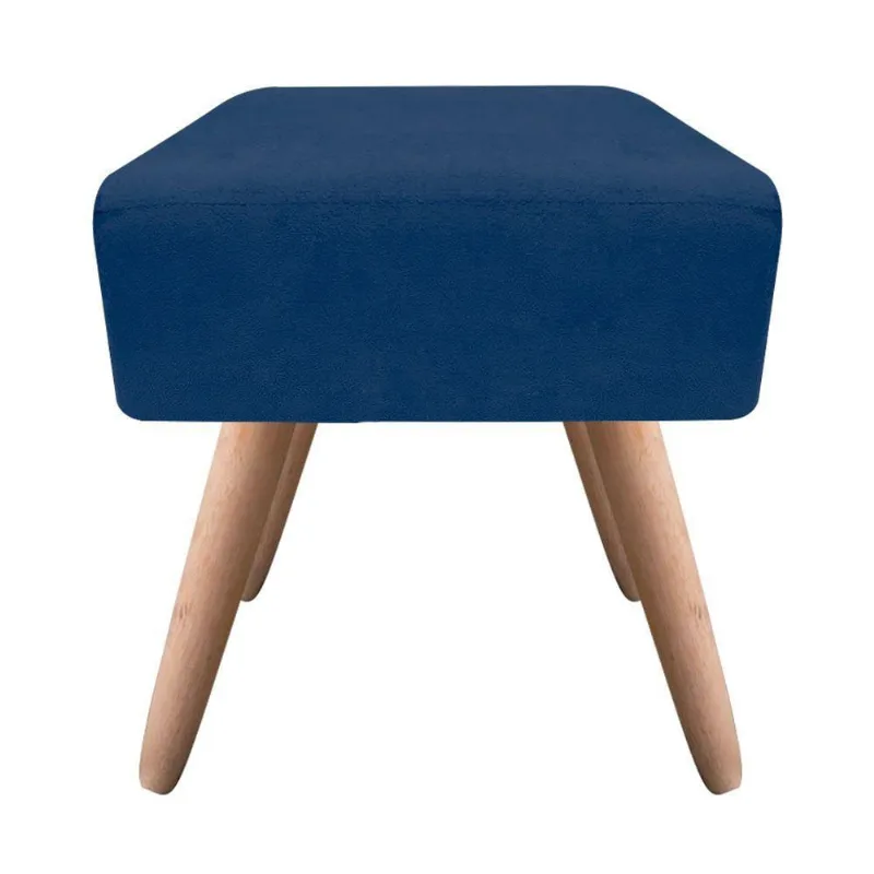 Puff Ibiza Quadrado Suede Pés Palito Natural Azul Marinho