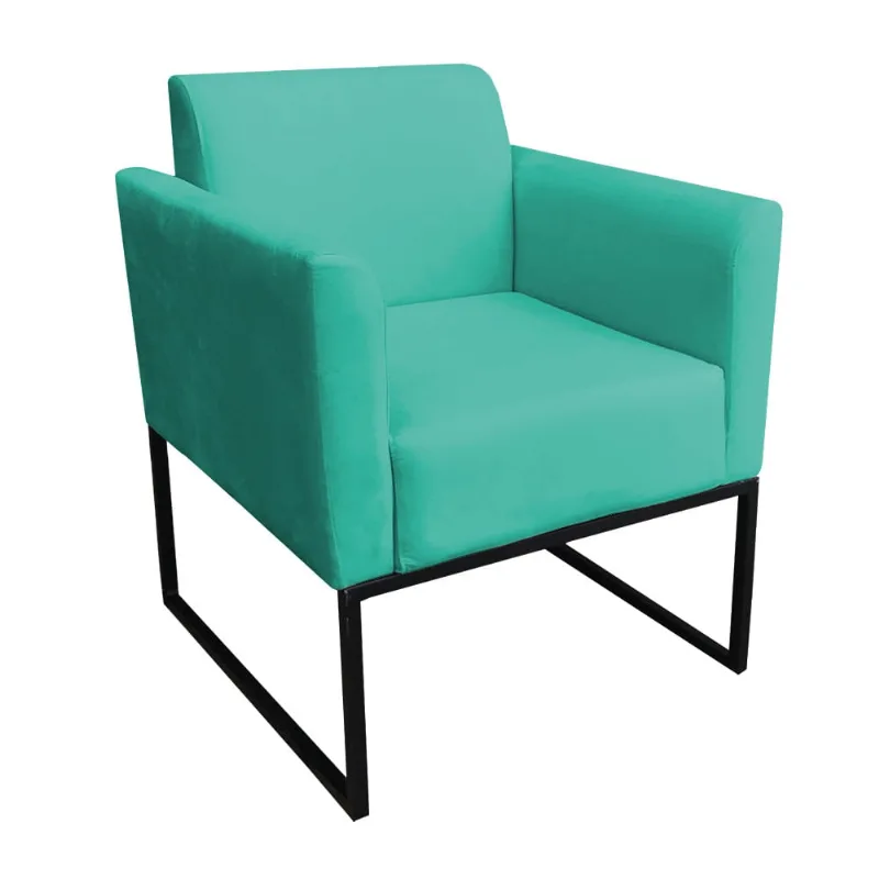 Poltrona Base Industrial Preto Marisa Suede D03 - D'Rossi Verde Turquesa