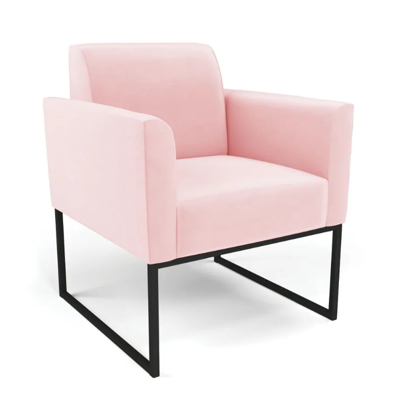 Poltrona Base Industrial Preto Marisa Suede D03 - D'Rossi Rosa Bebê