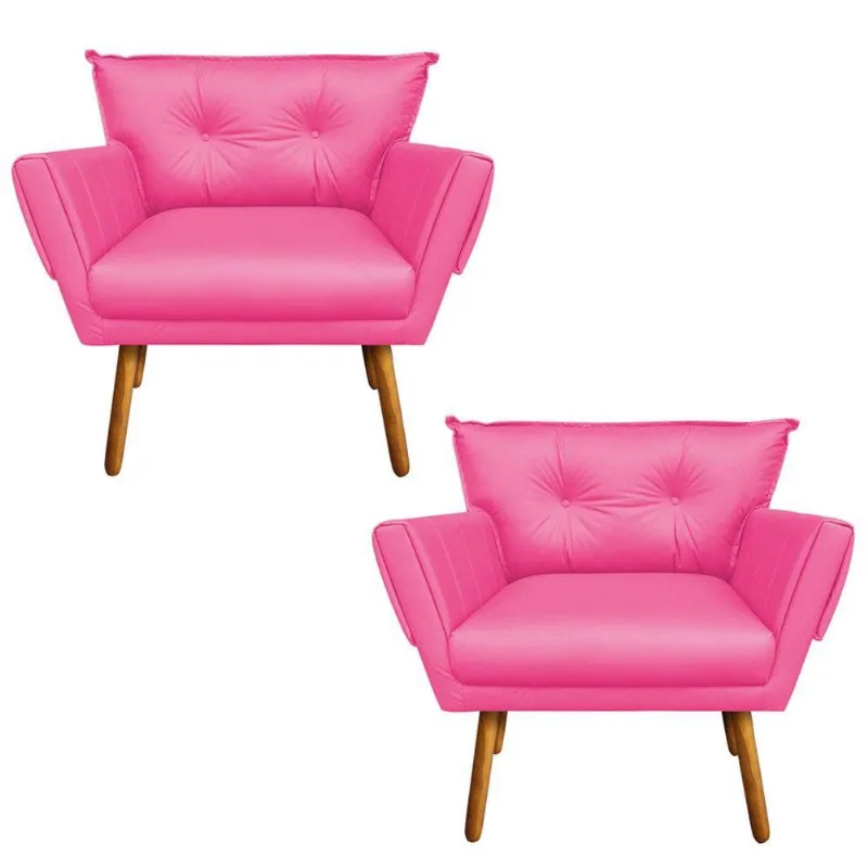 Kit 02 Poltronas Anitta Corino Castanho Pink
