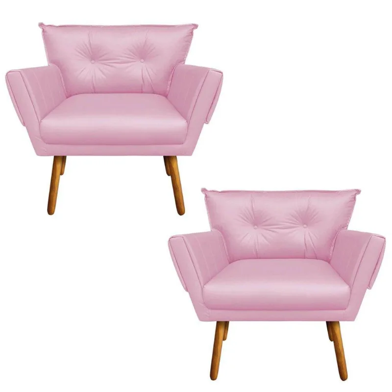 Kit 02 Poltronas Anitta Corino Castanho Rosa Bebê