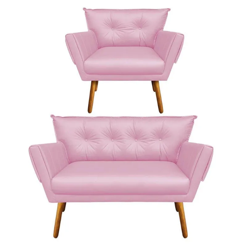 Kit 1 Namoradeira e 1 Poltrona Anitta Corino Rosa Bebê
