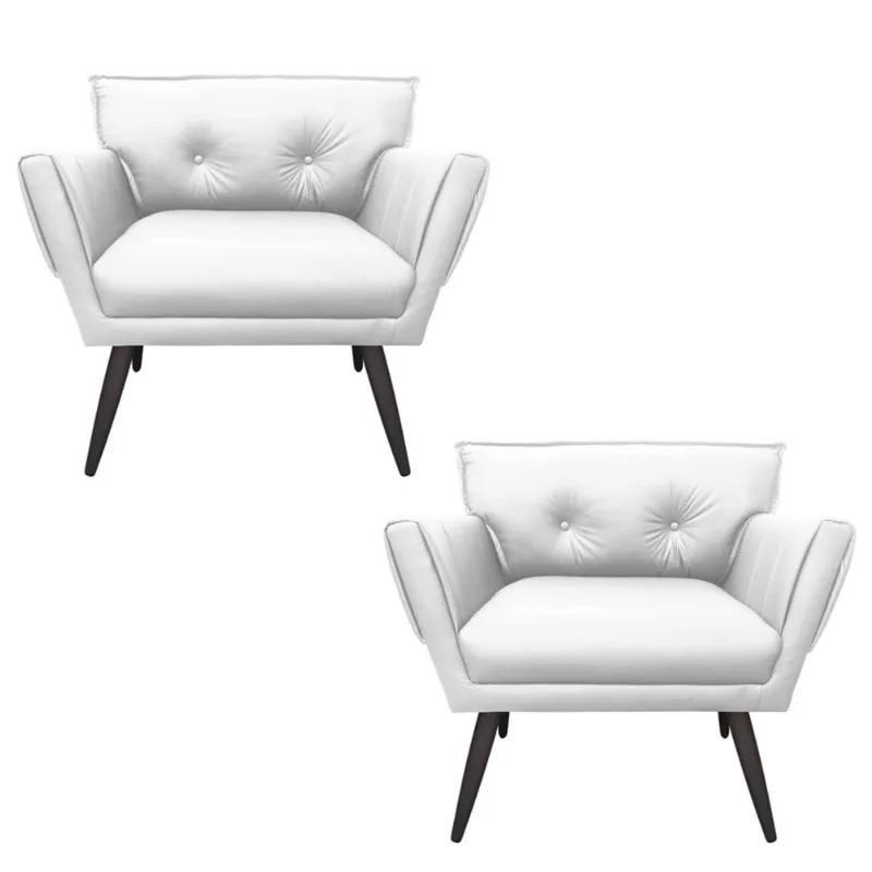 Kit 02 Poltronas Anitta Corino Pés Palito de Ferro D03 - D'Rossi Branco