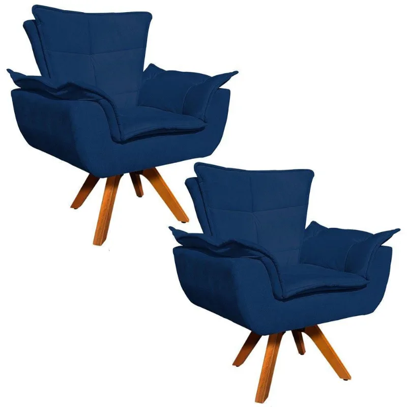 Kit 02 Poltronas Giratória Opala Azul Marinho