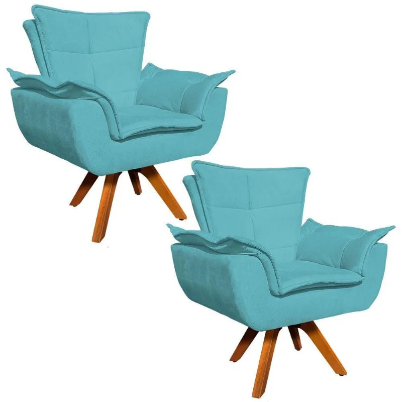 Kit 02 Poltronas Giratória Opala Azul