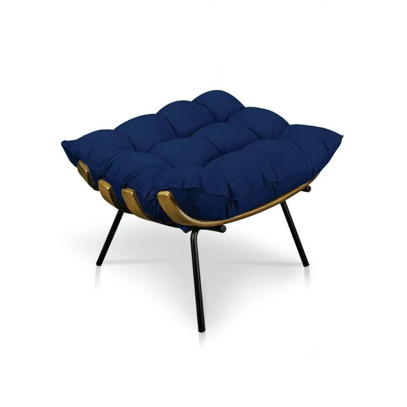 Puff Costela Suede Azul Marinho Base Metal Drossi
