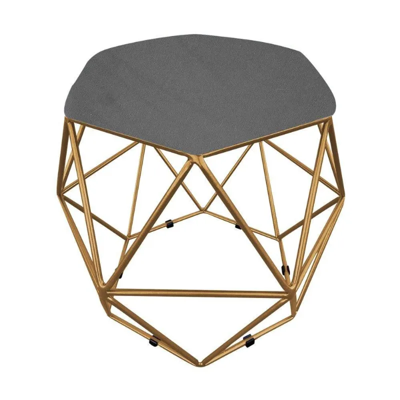 Puff Aramado Hexágono Suede Base Dourado D´rossi Grafite