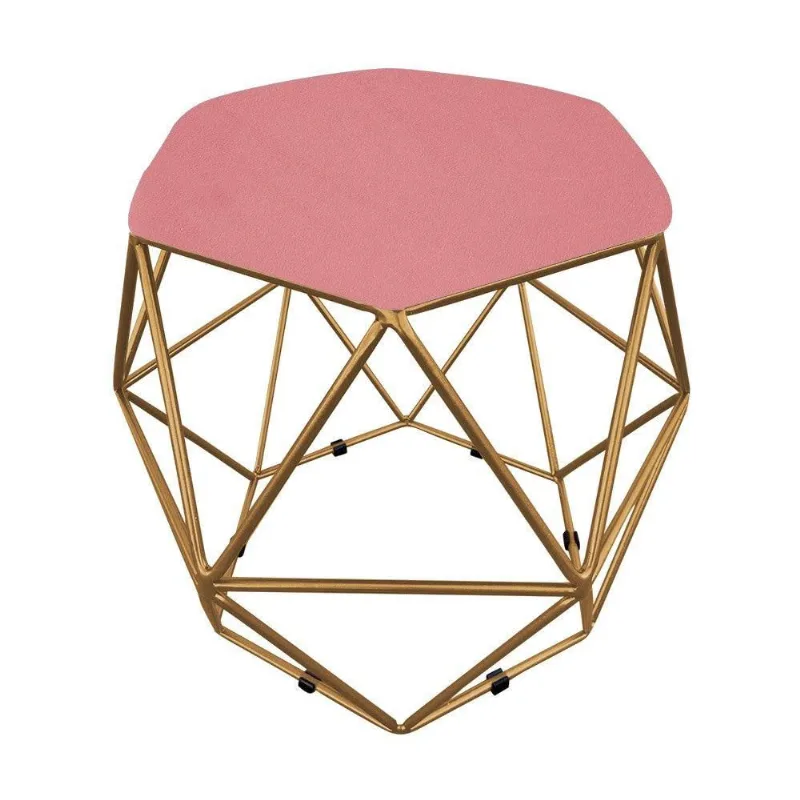 Puff Aramado Hexágono Suede Base Dourado D´rossi Rose