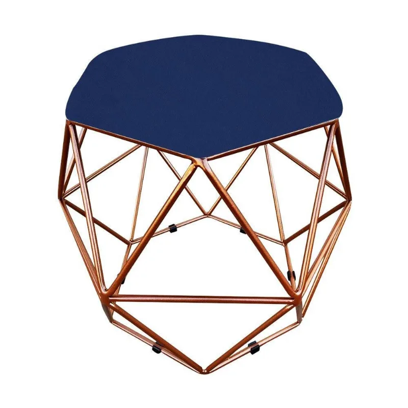 Puff Aramado Hexágono Suede Base Bronze D´rossi Azul Marinho
