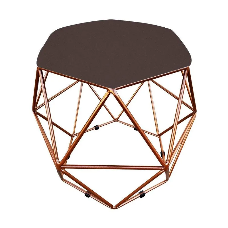 Puff Aramado Hexágono Suede Base Bronze D´rossi Marrom
