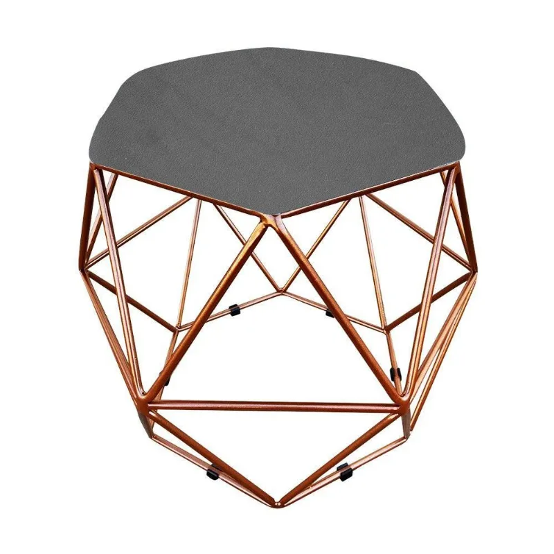 Puff Aramado Hexágono Suede Base Bronze D´rossi Grafite