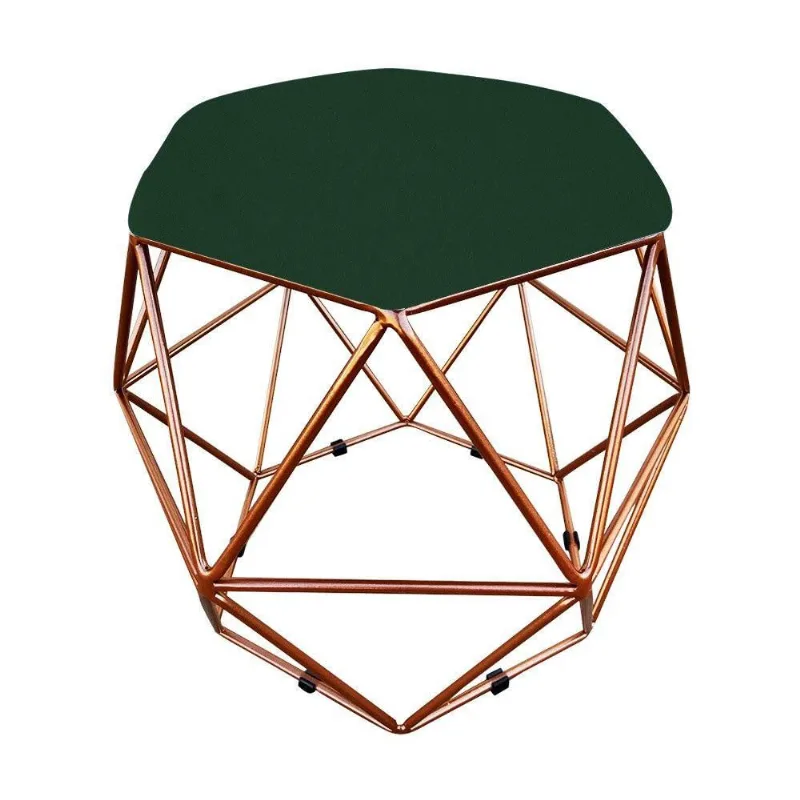 Puff Aramado Hexágono Suede Base Bronze D´rossi Verde