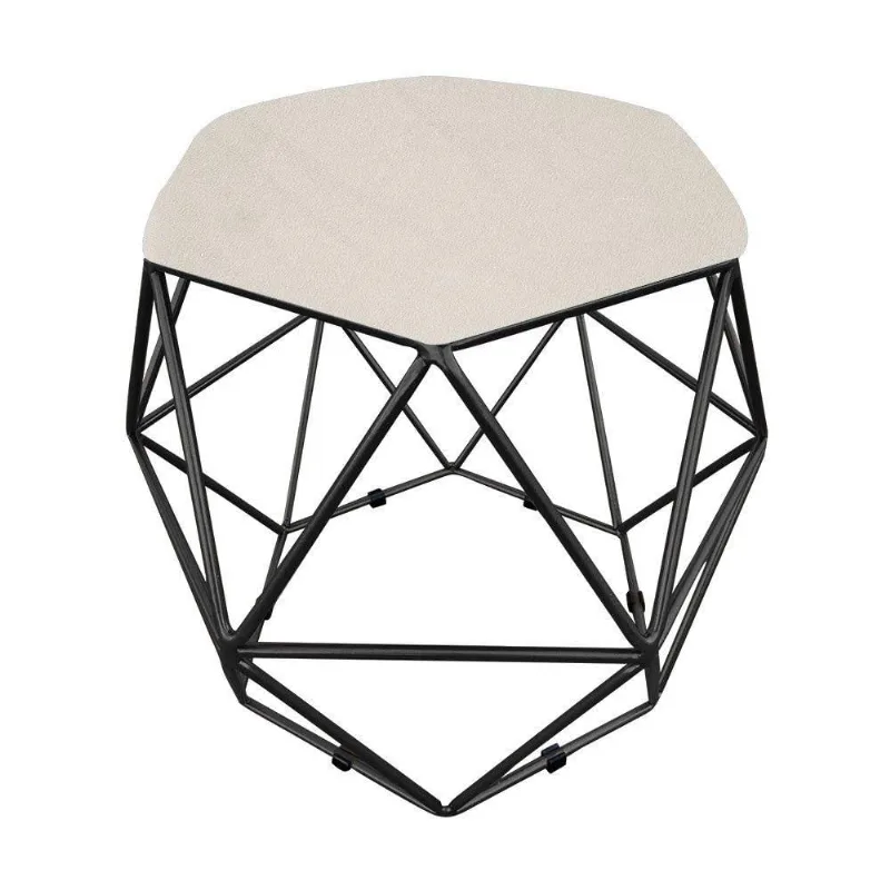 Puff Aramado Hexágono Suede Base Preto D´rossi Bege