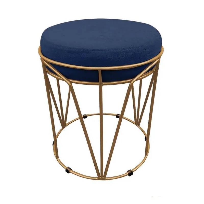 Puff Babu Suede Base Dourado D´rossi Azul Marinho