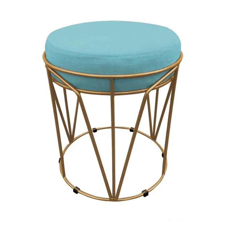 Puff Babu Suede Base Dourado D´rossi Azul Turquesa