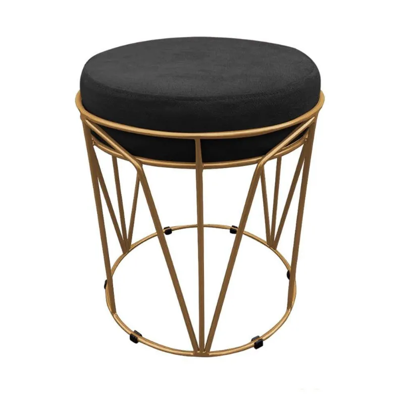 Puff Babu Suede Base Dourado D´rossi Preto