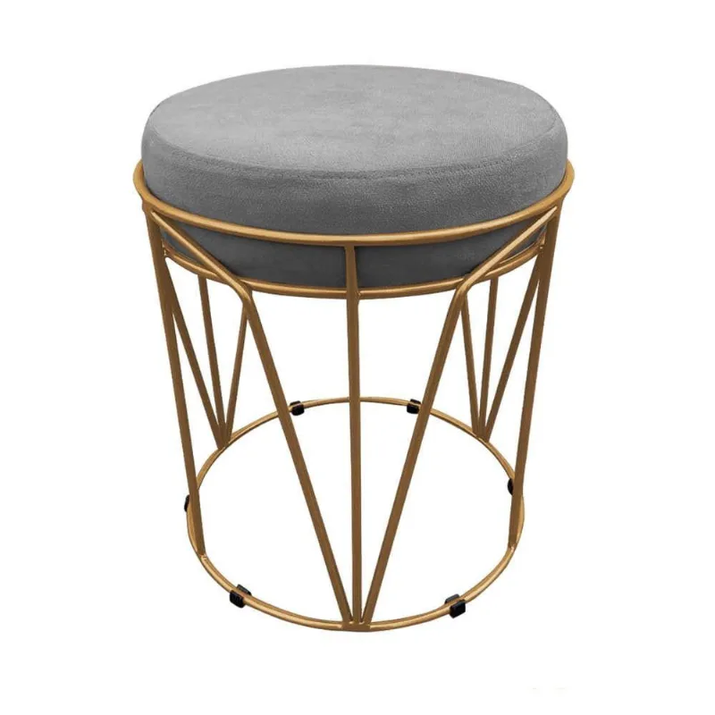 Puff Babu Suede Base Dourado D´rossi Grafite