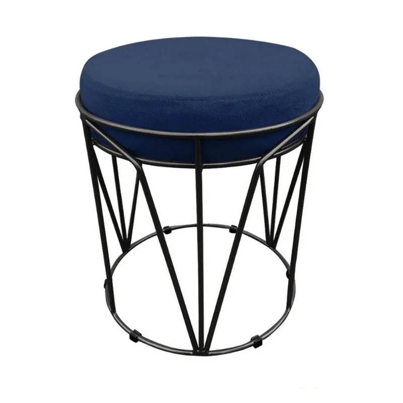 Puff Babu Suede Base Preto D´rossi Azul Marinho