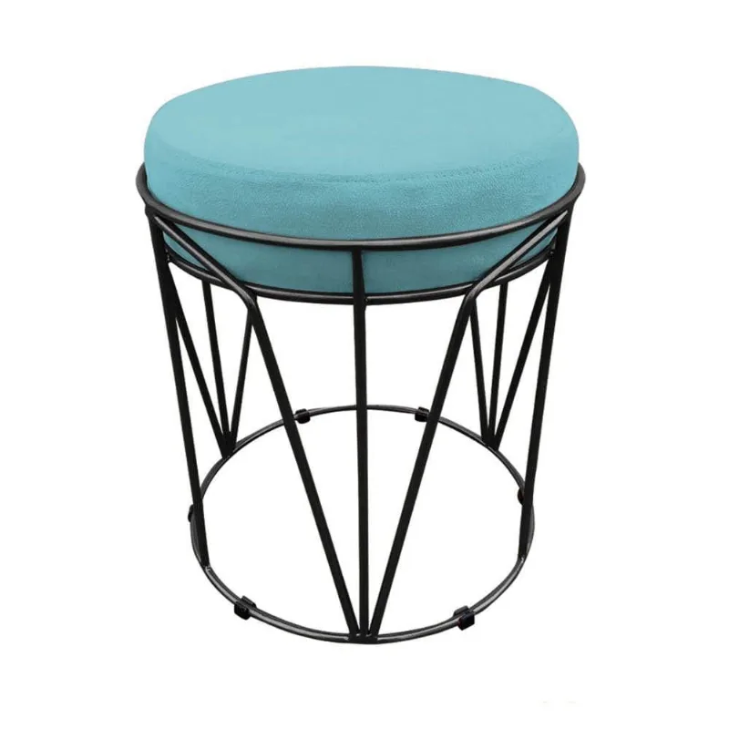 Puff Babu Suede Base Preto D´rossi Azul Turquesa