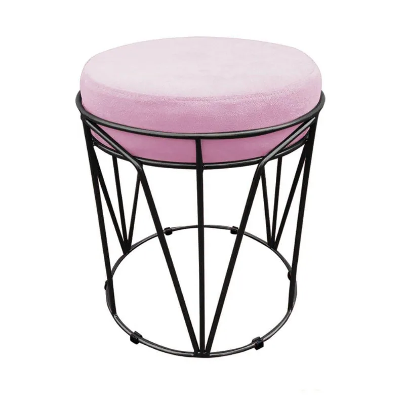 Puff Babu Suede Base Preto Rosa Bebê