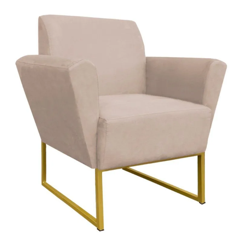 Poltrona Dora Base Metálica Dourado Bege