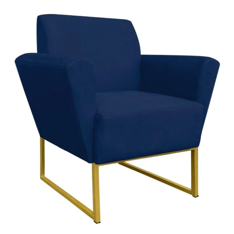 Poltrona Dora Base Metálica Dourado Azul Marinho