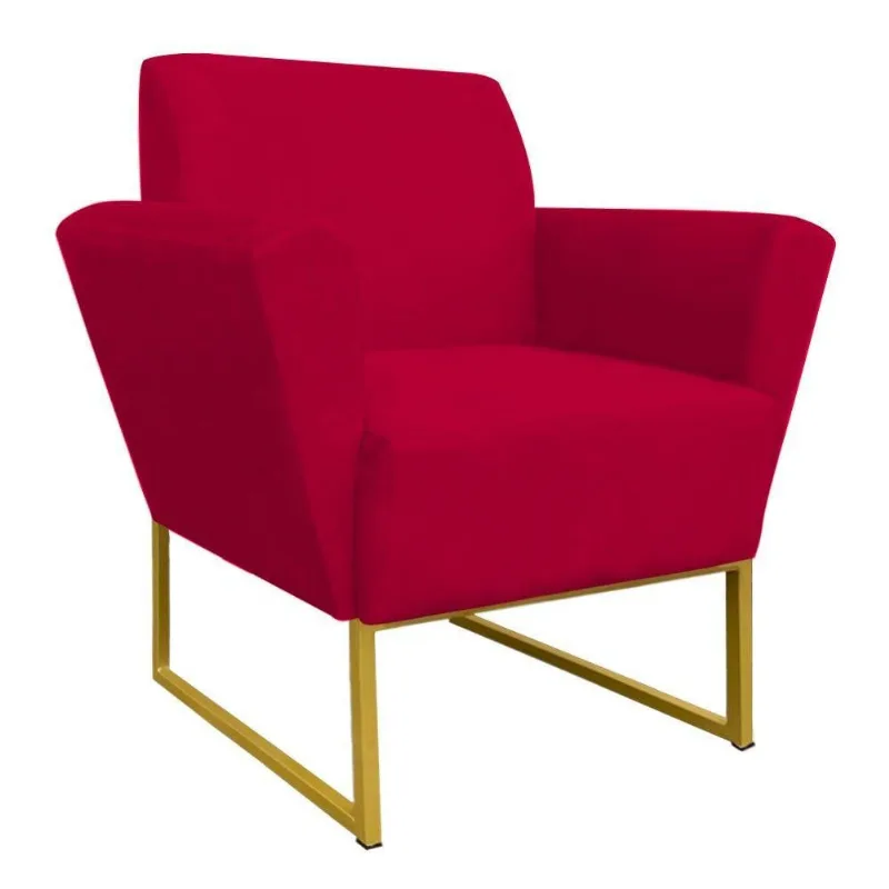 Poltrona Dora Base Metálica Dourado Vermelho