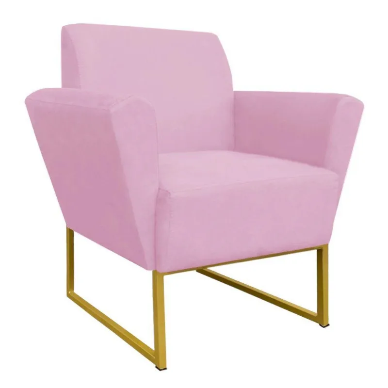Poltrona Dora Base Metálica Dourado Rosa Bebê