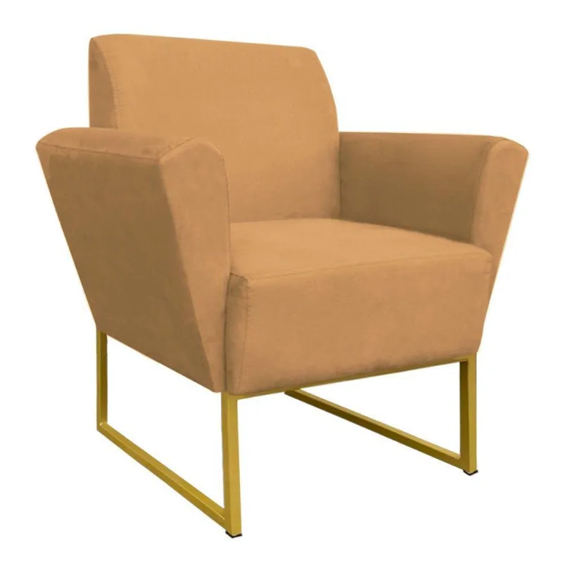 Poltrona Dora Base Metálica Dourado caramelo Sisal